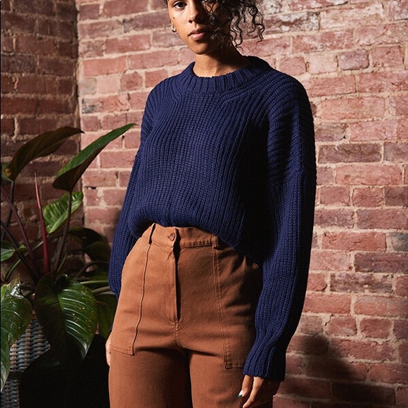 First Rite Crop Alpaca Sweater Blue Xs 